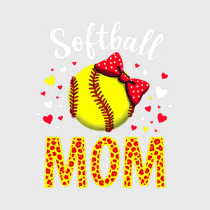 Softball Mom Heart Bow Transfer
