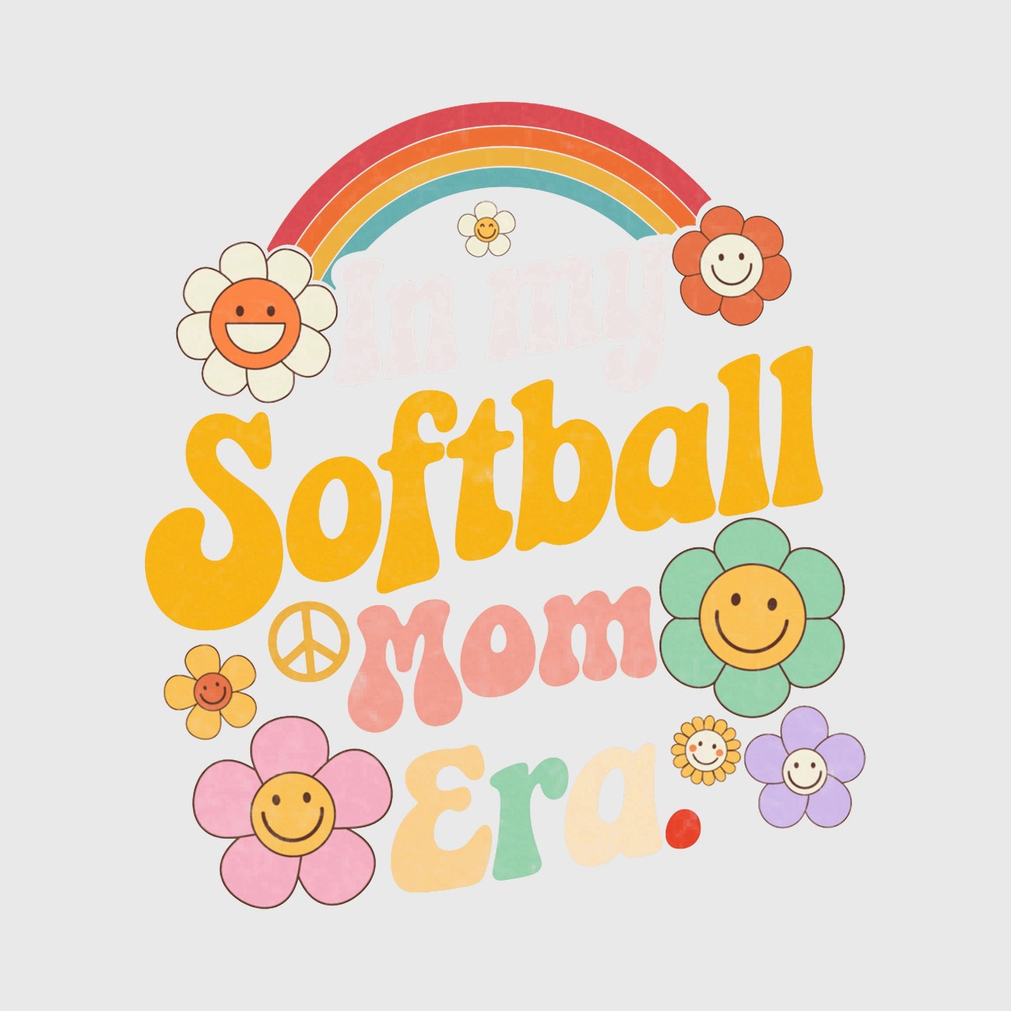 Retro Rainbow Softball Mama Transfer