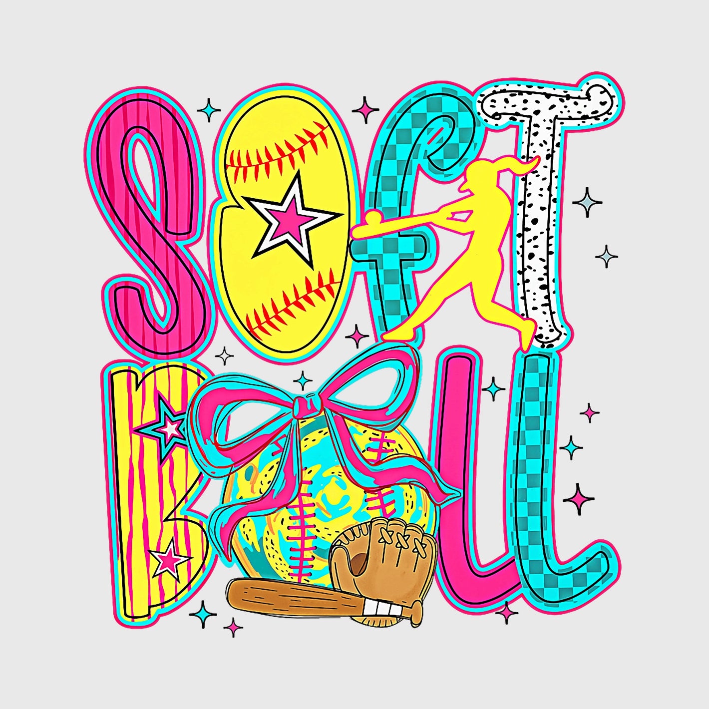 Softball Pop Art Letters Transfer