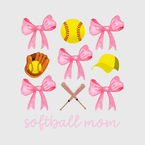 Blush Bow Softball Mom Transfer