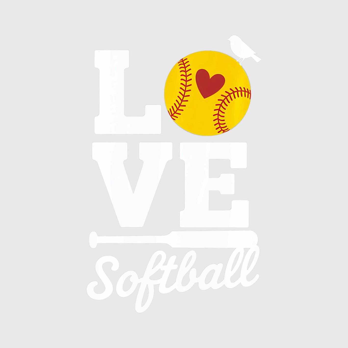 Love Softball Heart Ball Transfer