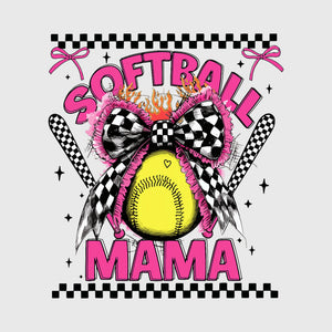 Softball Mama Checkered Bow Transfer