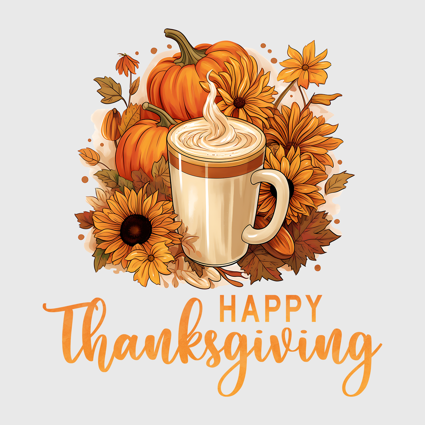 Happy Thanksgiving With Pumpkin And Coffee Transfer