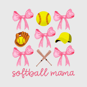 Pink Bow Softball Mama Transfer