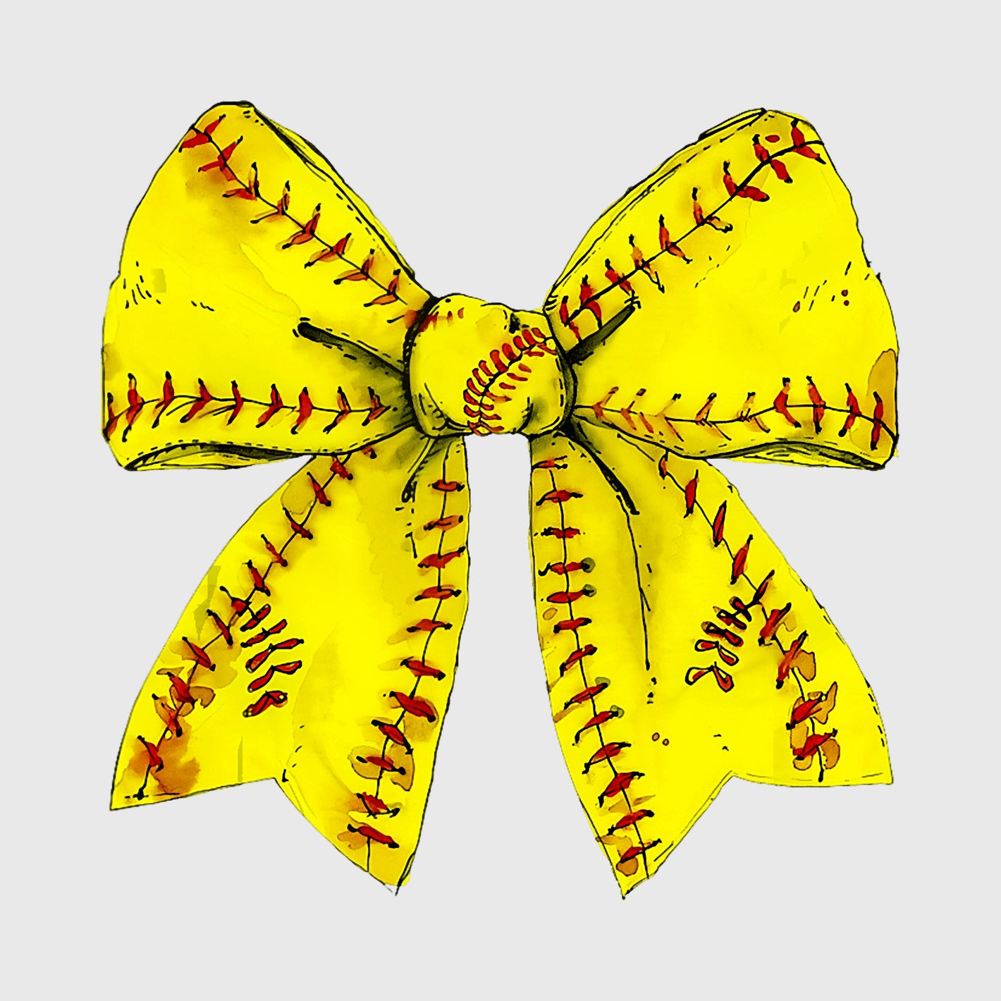 Watercolor Softball Bow Transfer