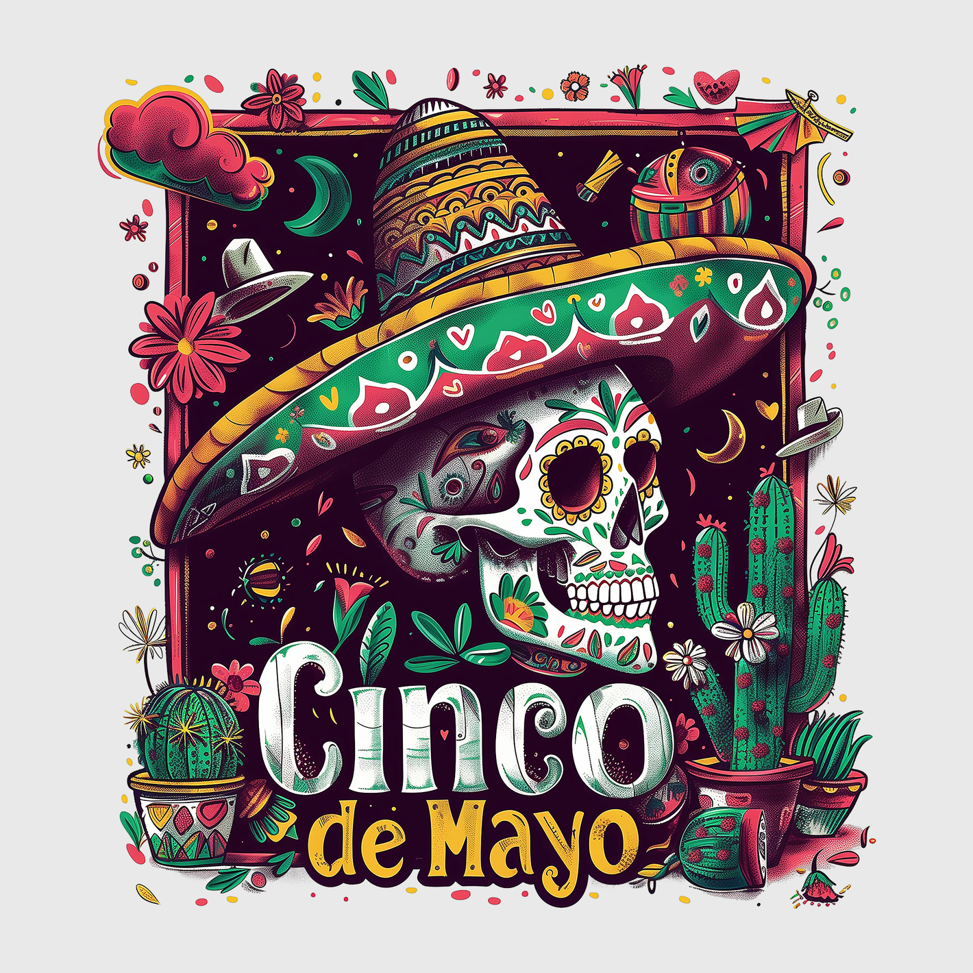 Cinco de Mayo Skull Sombrero Transfer