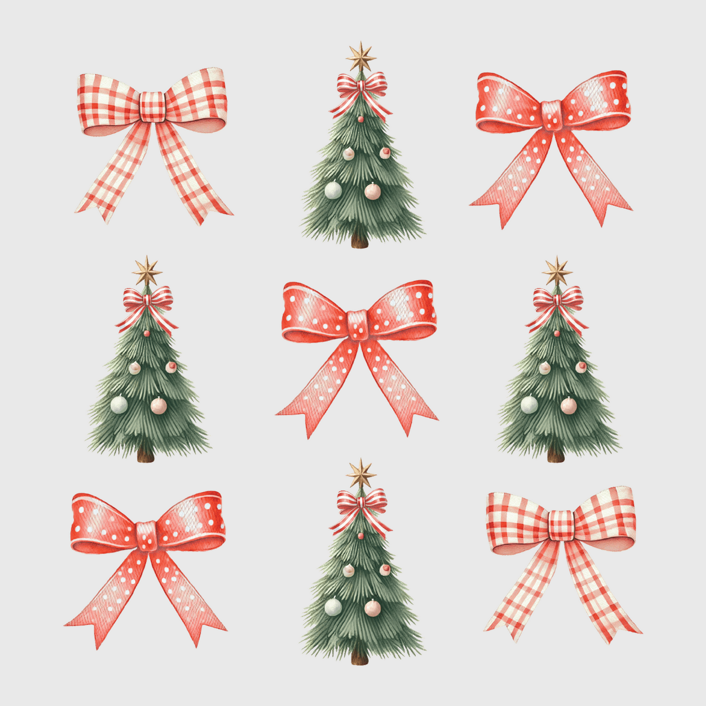 Christmas Green and Red Bows Transfer