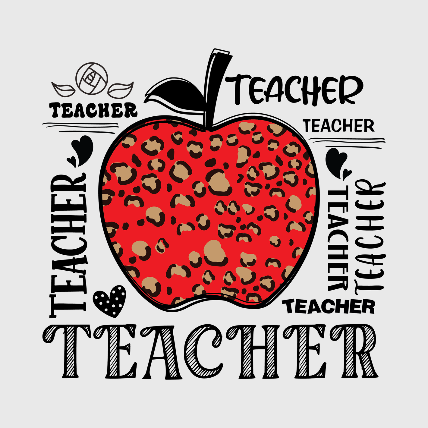 Apple with Teacher Script Black Transfer