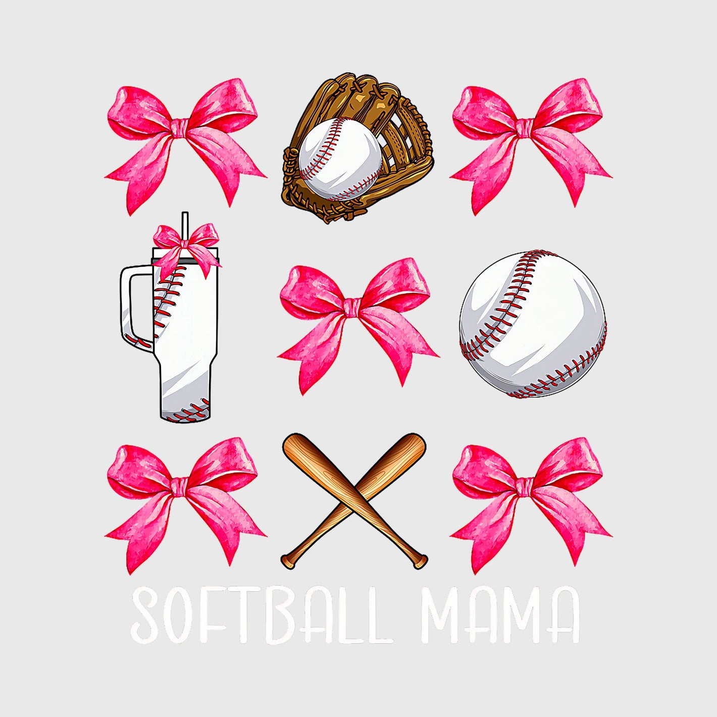 Pink Bow Softball Mom Set Transfer