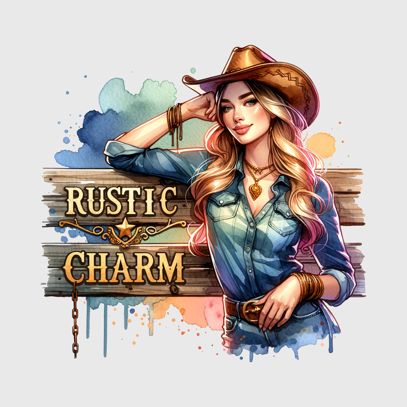 Rustic Charm Cowgirl Transfer