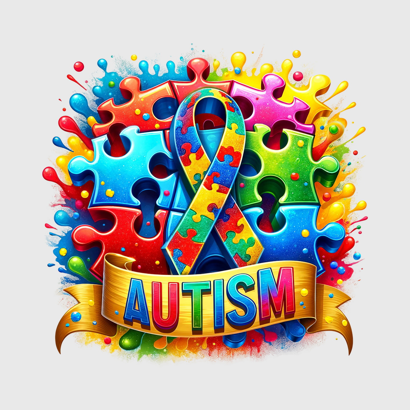 Autism Awareness Ribbon Puzzle Transfer