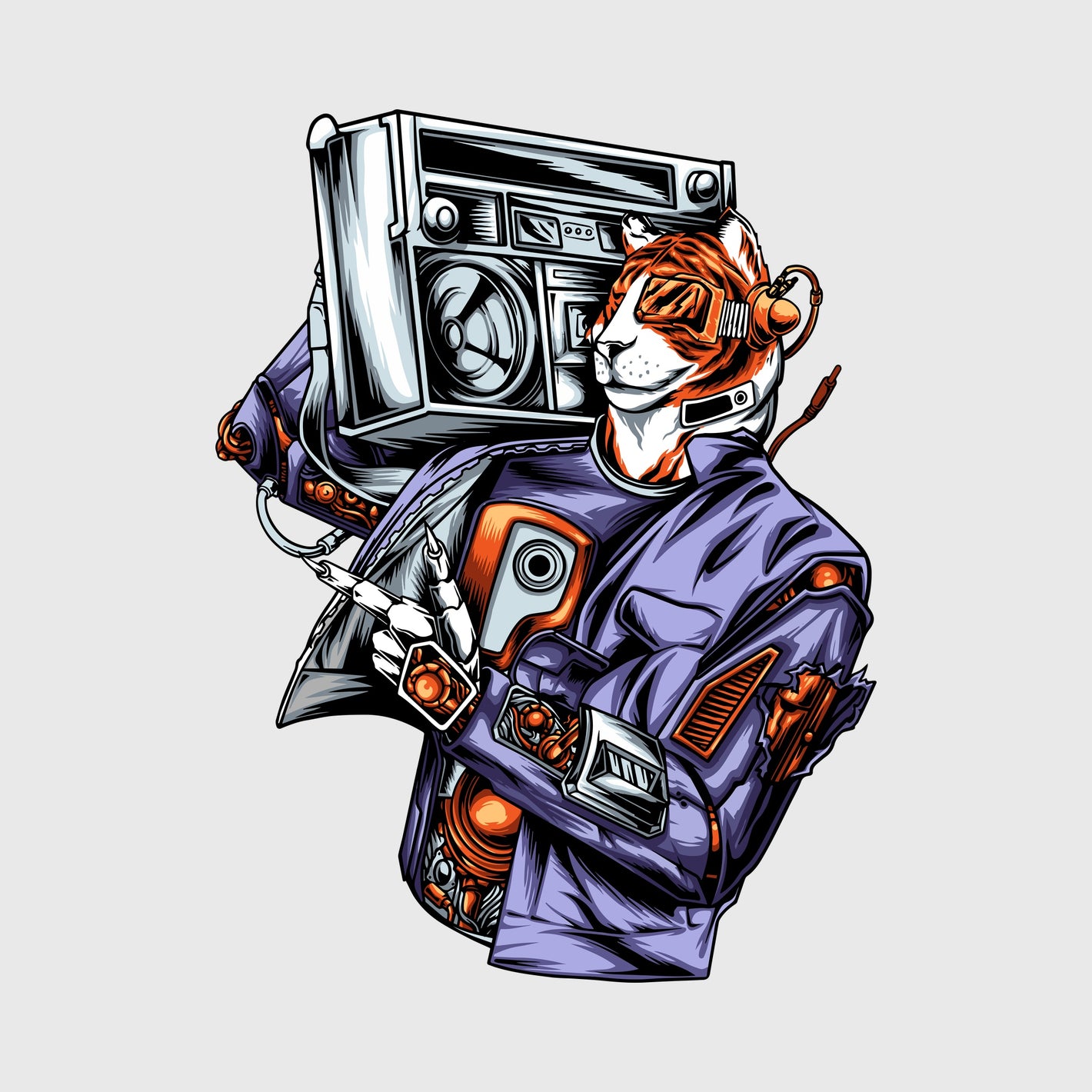 Retro Boombox Tiger Transfer
