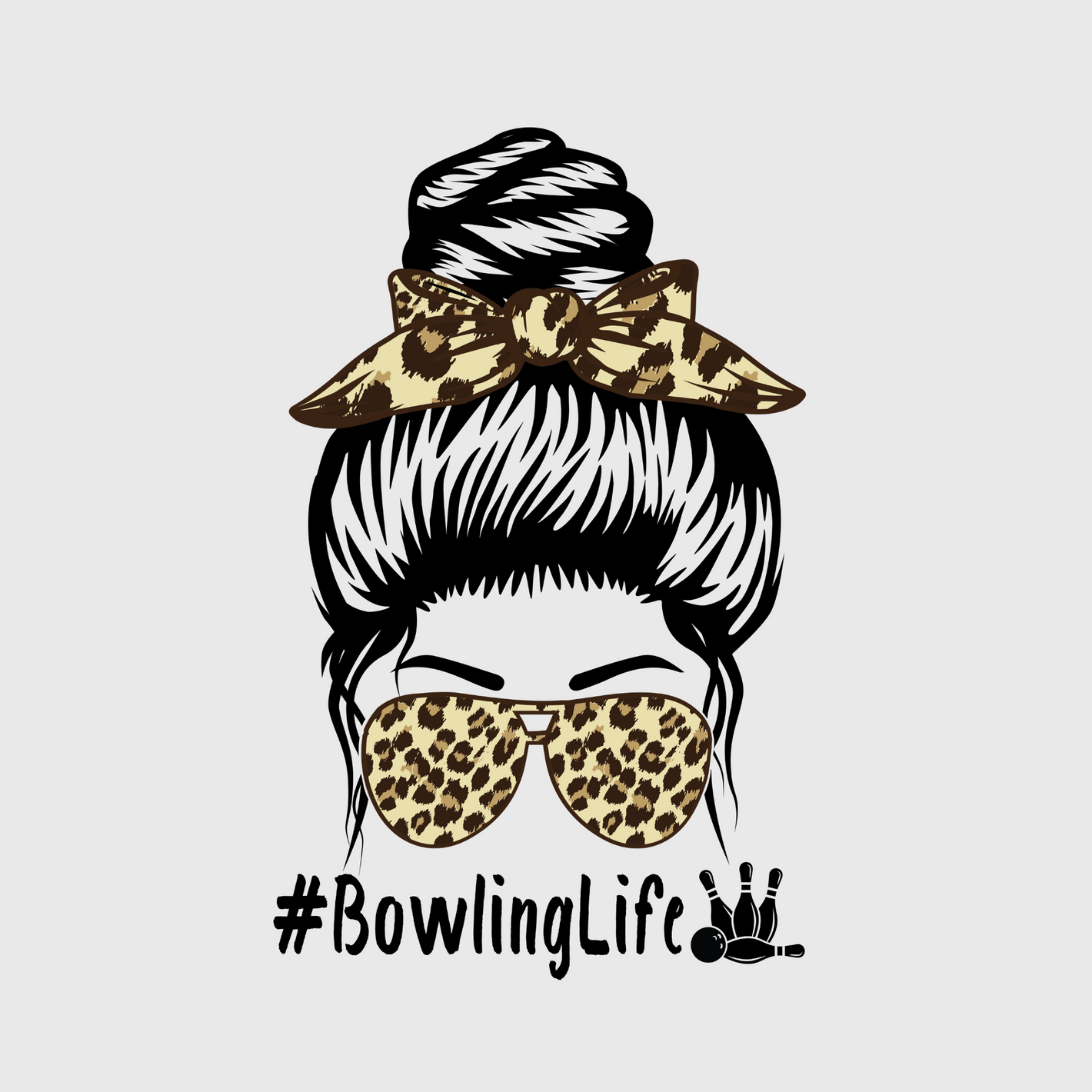 Bowling Bun Mom Life Leopard Transfer