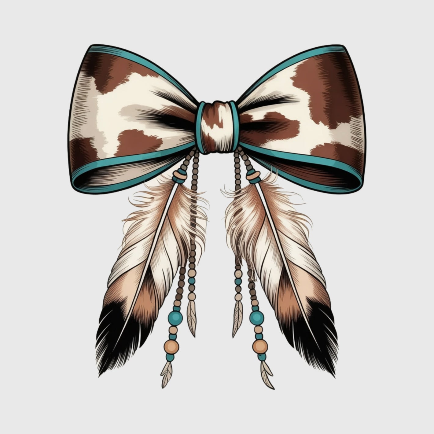 Turquoise Cowhide Feather Bow Transfer