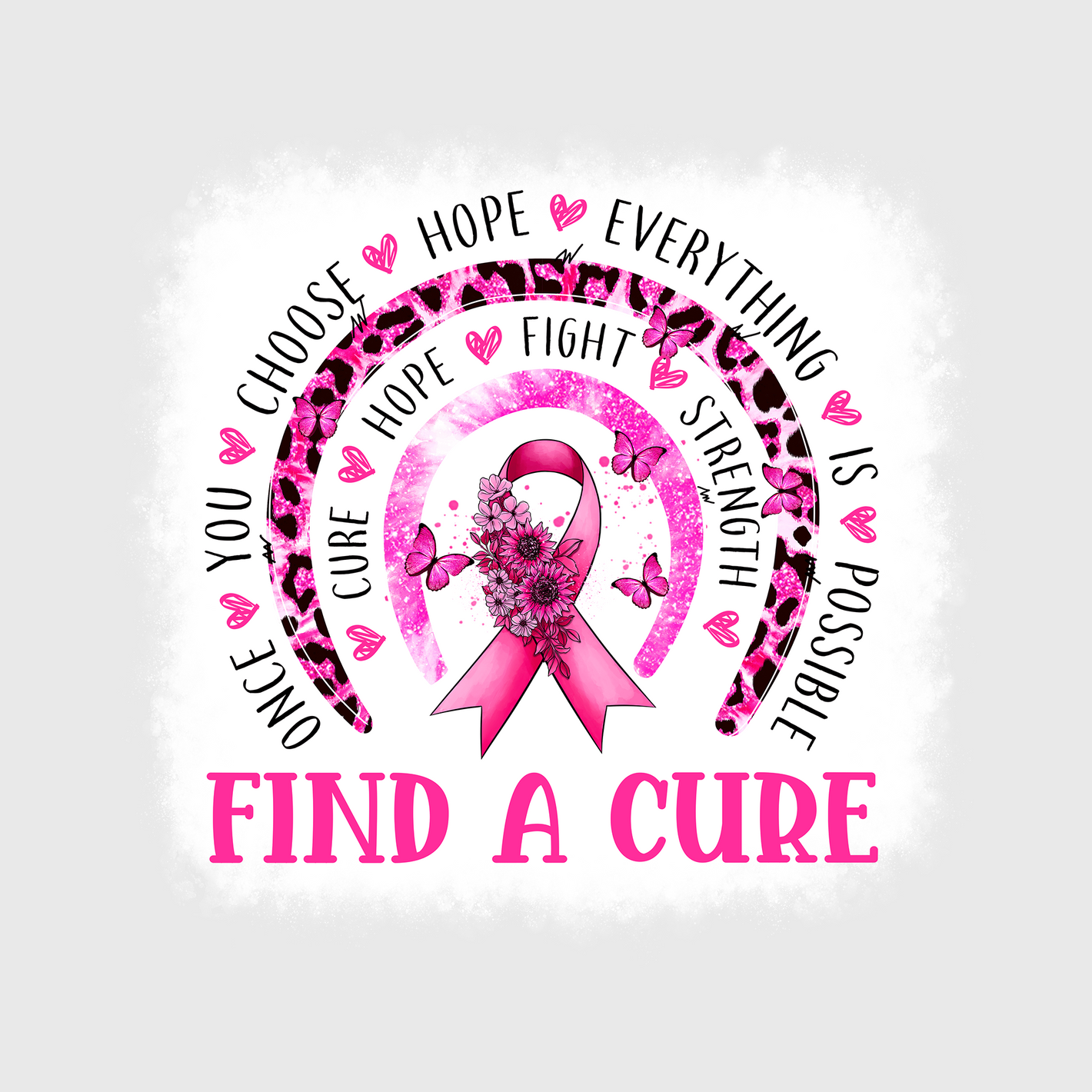 Find A Cure Pink Ribbon Circle Transfer