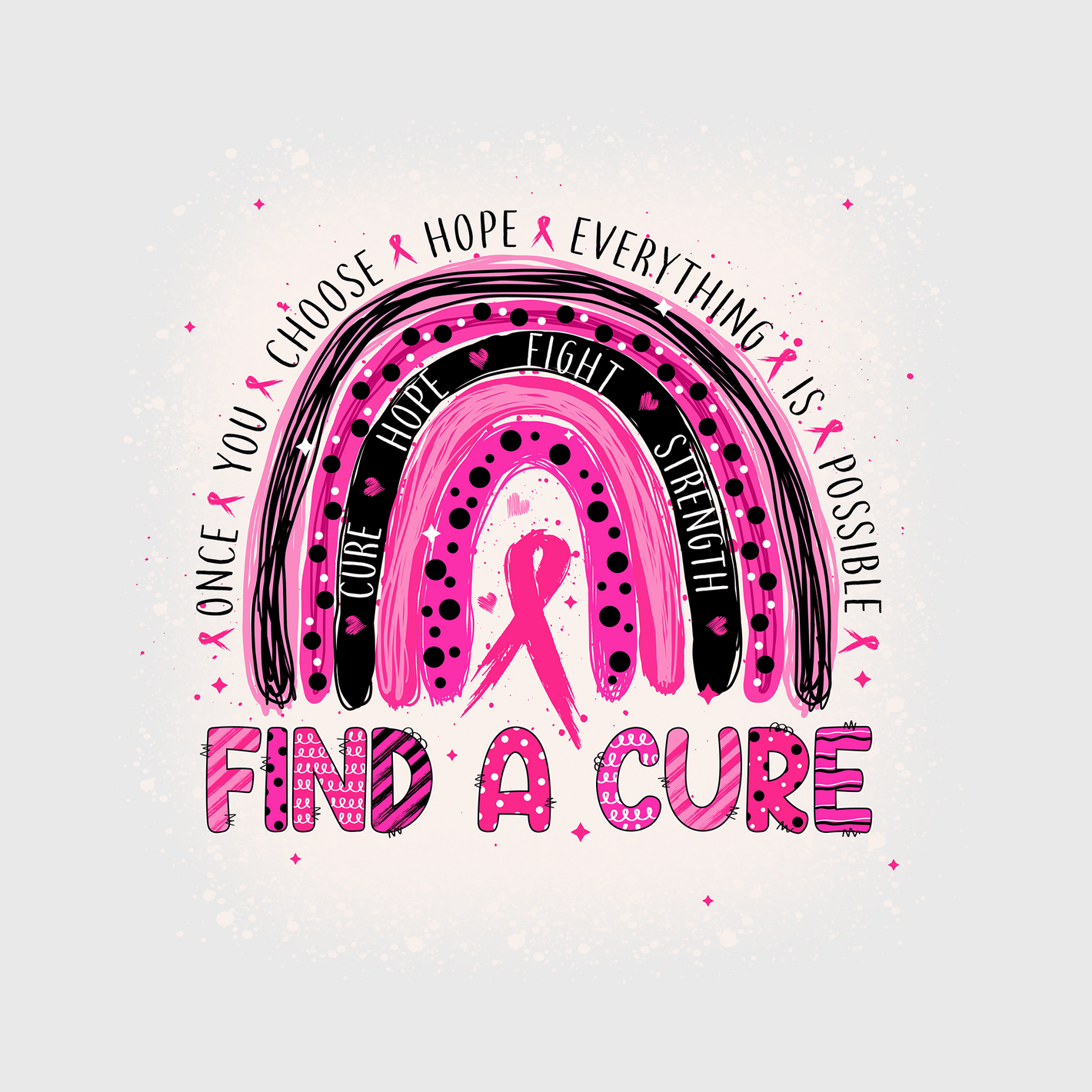 Find A Cure Pink Ribbon Rainbow Transfer