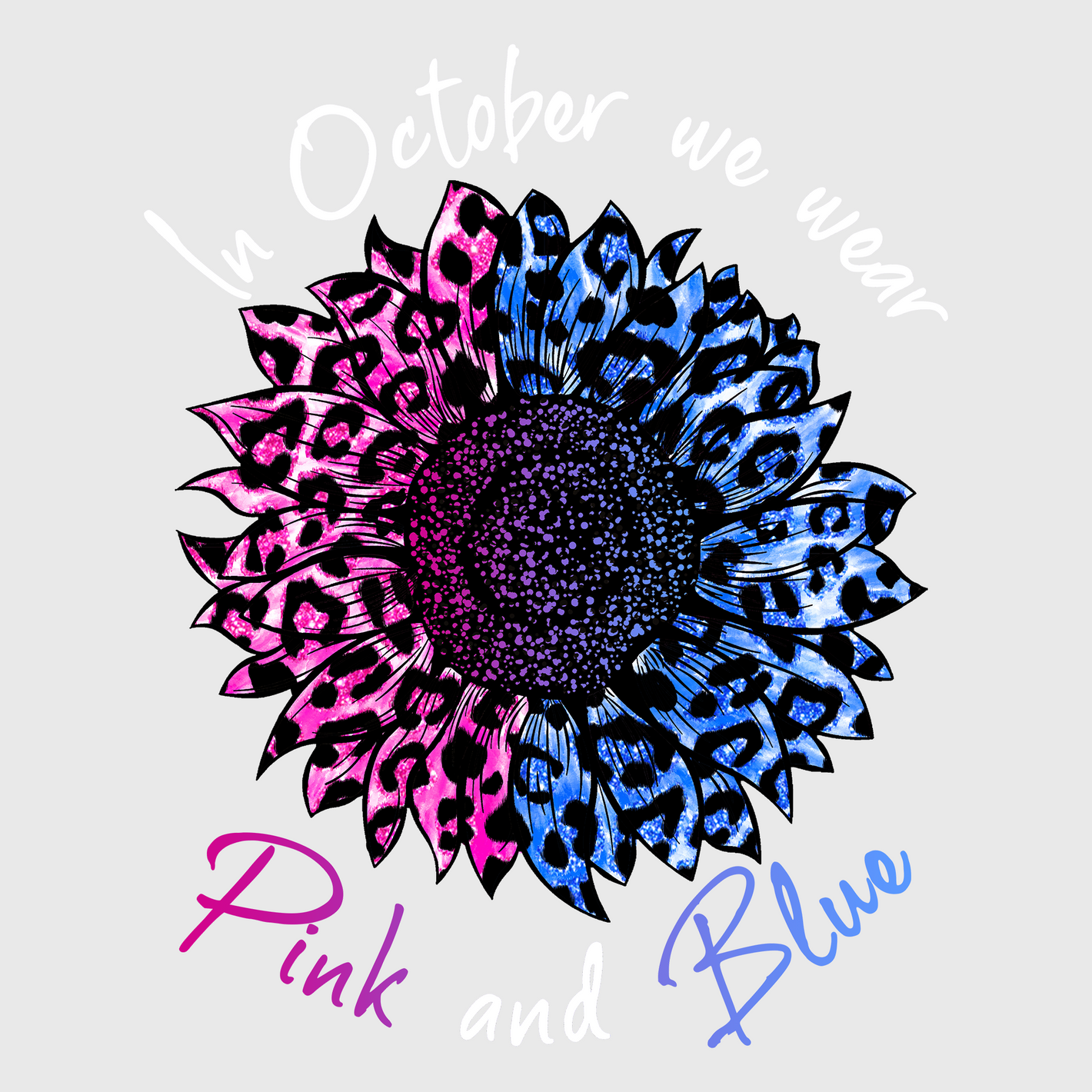 Breast Cancer Awareness Blue Mandala Pink Ribbon Transfer