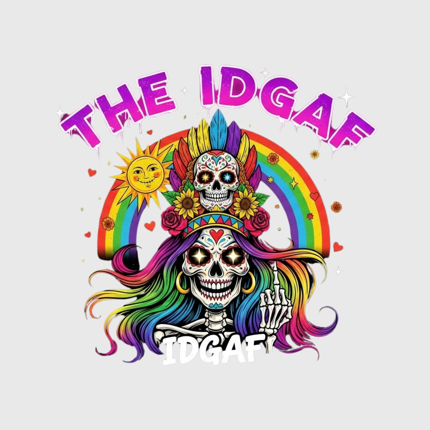 Rainbow Rebel IDGAF Skull Transfer
