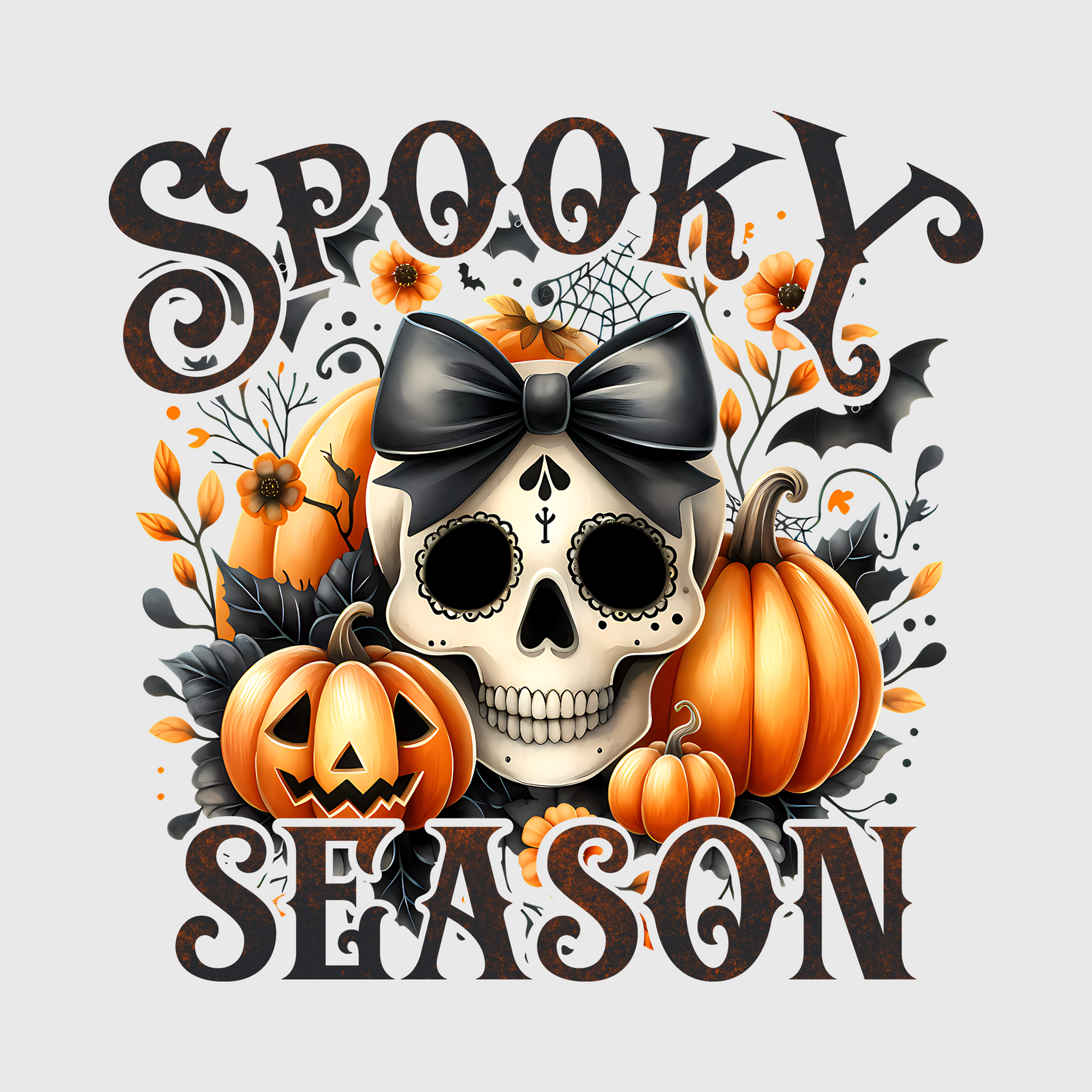 Spooky Season Skull and Pumpkin Transfer