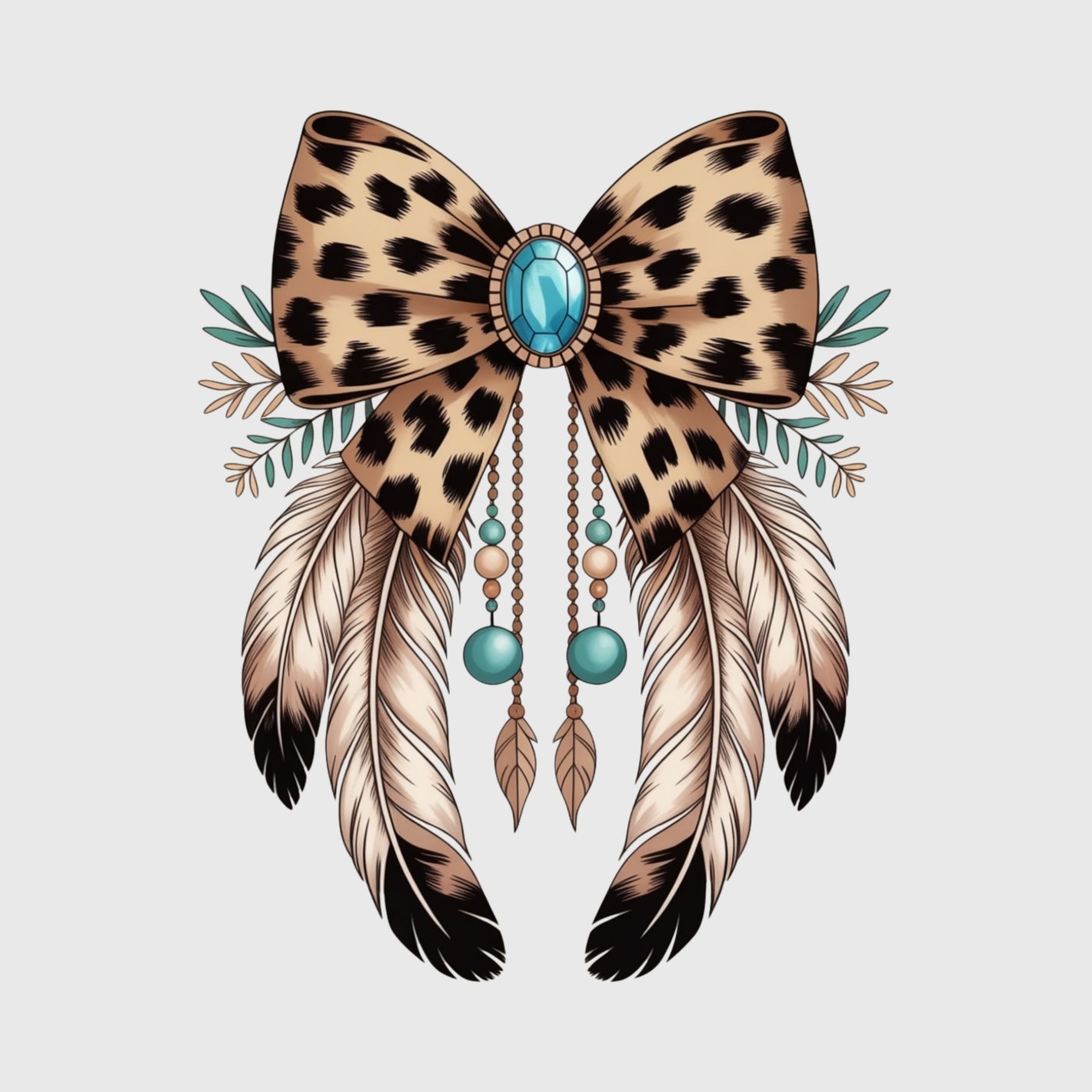 Turquoise Leopard Feather Bow Transfer