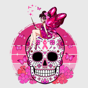 Skull With Pink Ribbon Floral Transfer