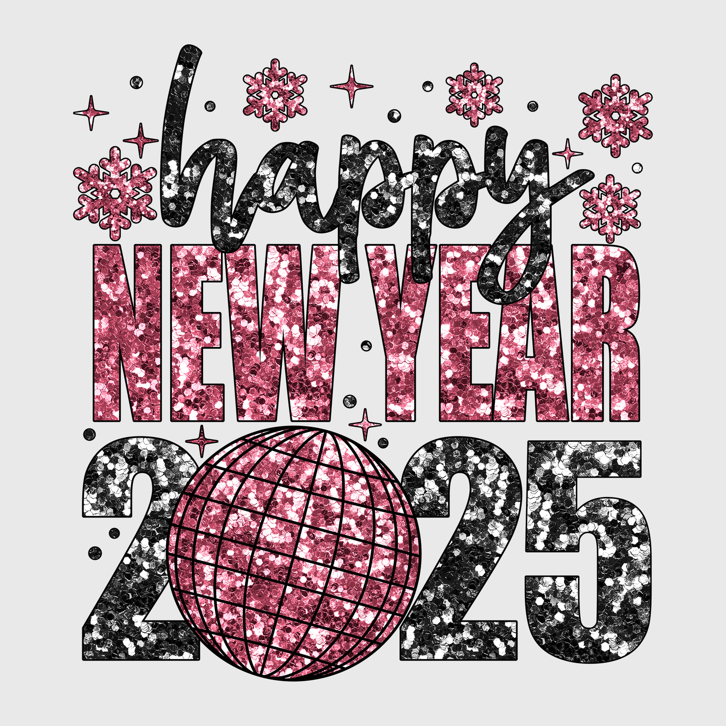 Happy New Year 2025 Glitter Disco Transfer