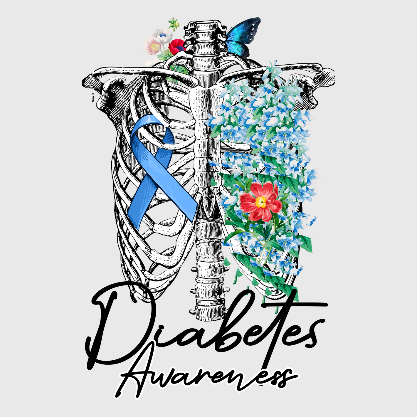 Fight Diabetes Floral Ribbon Transfer