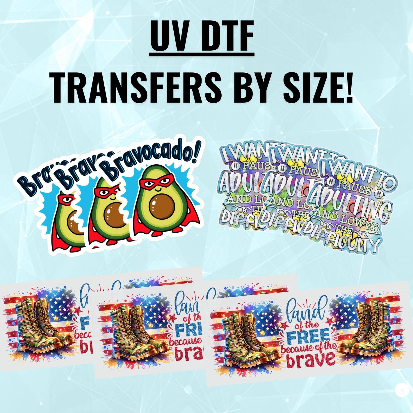 UV Stickers Transfers By Size