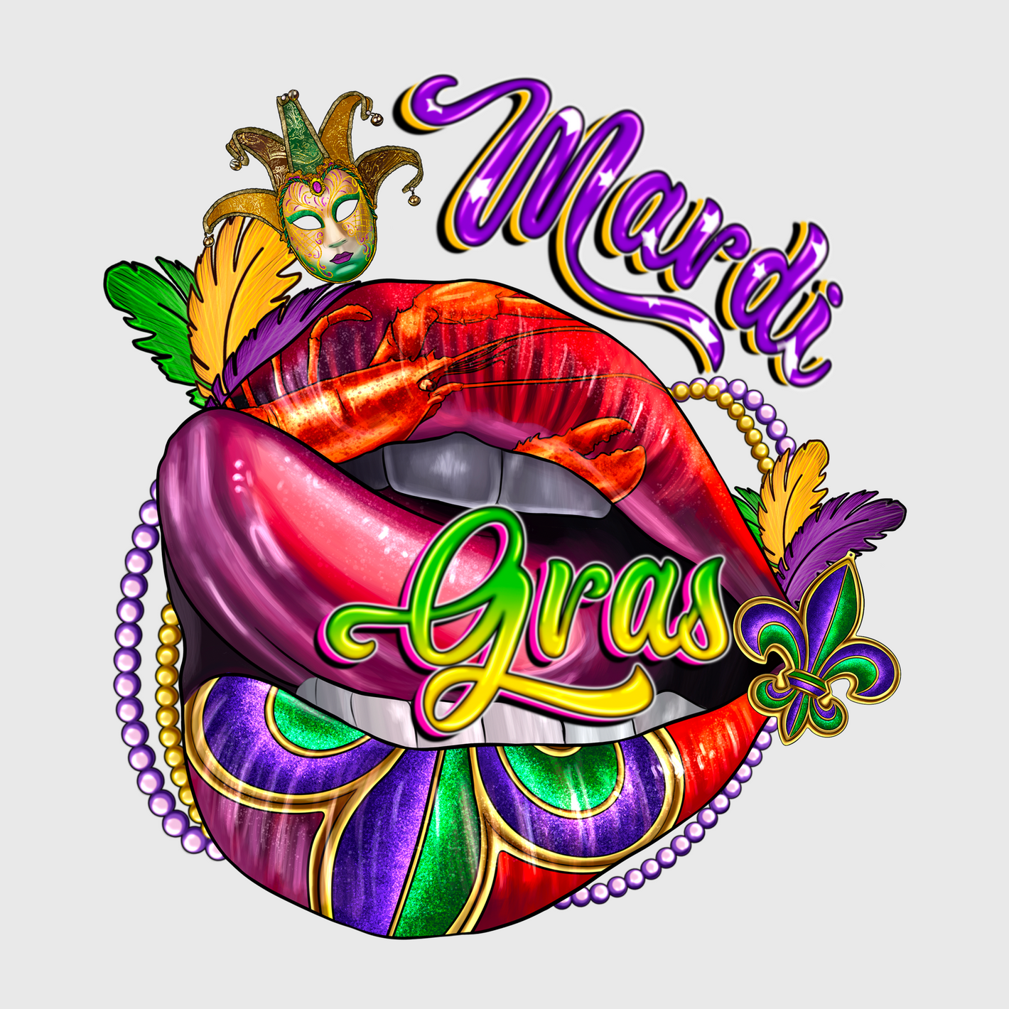 Mardi Gras Red Lips Transfer