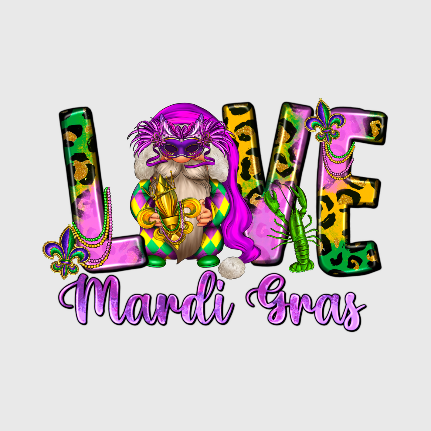 Gnome LOVE Mardi Gras Transfer