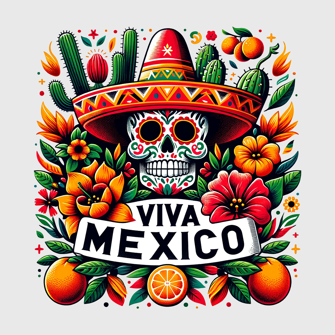 Viva La Mexico Sombrero Skull Transfer