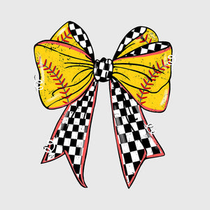Checkered Softball Stitch Bow Transfer