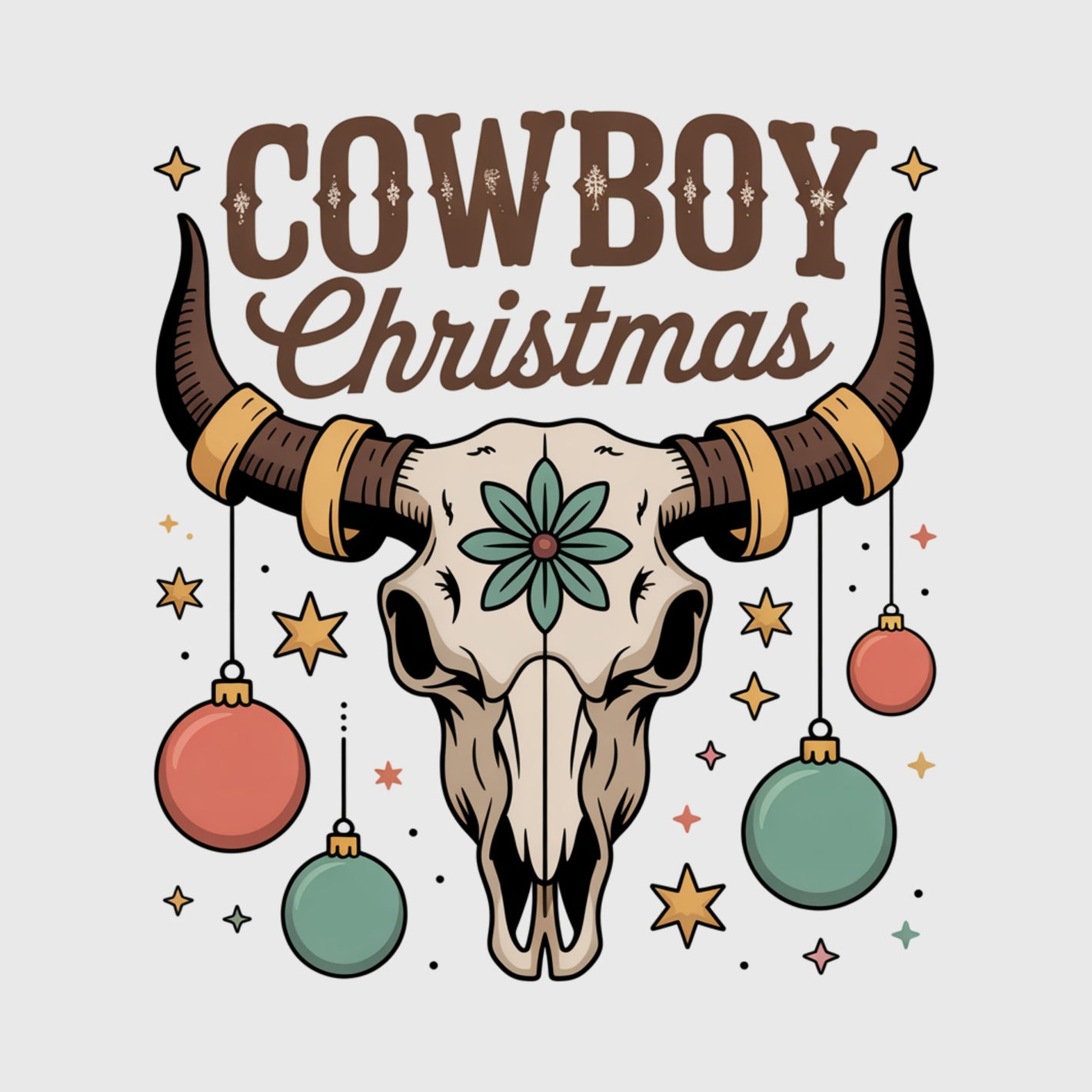 Western Christmas Skull Transfer