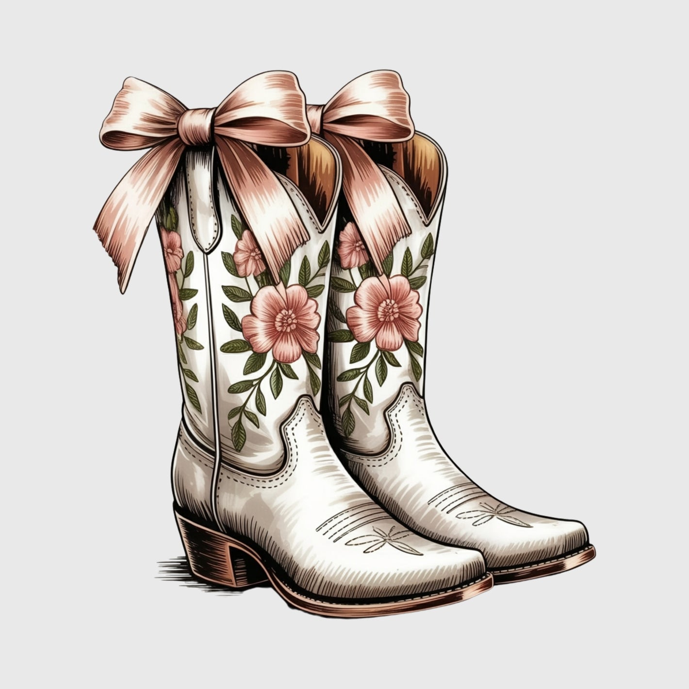 Floral Bow Cowgirl Boots Transfer