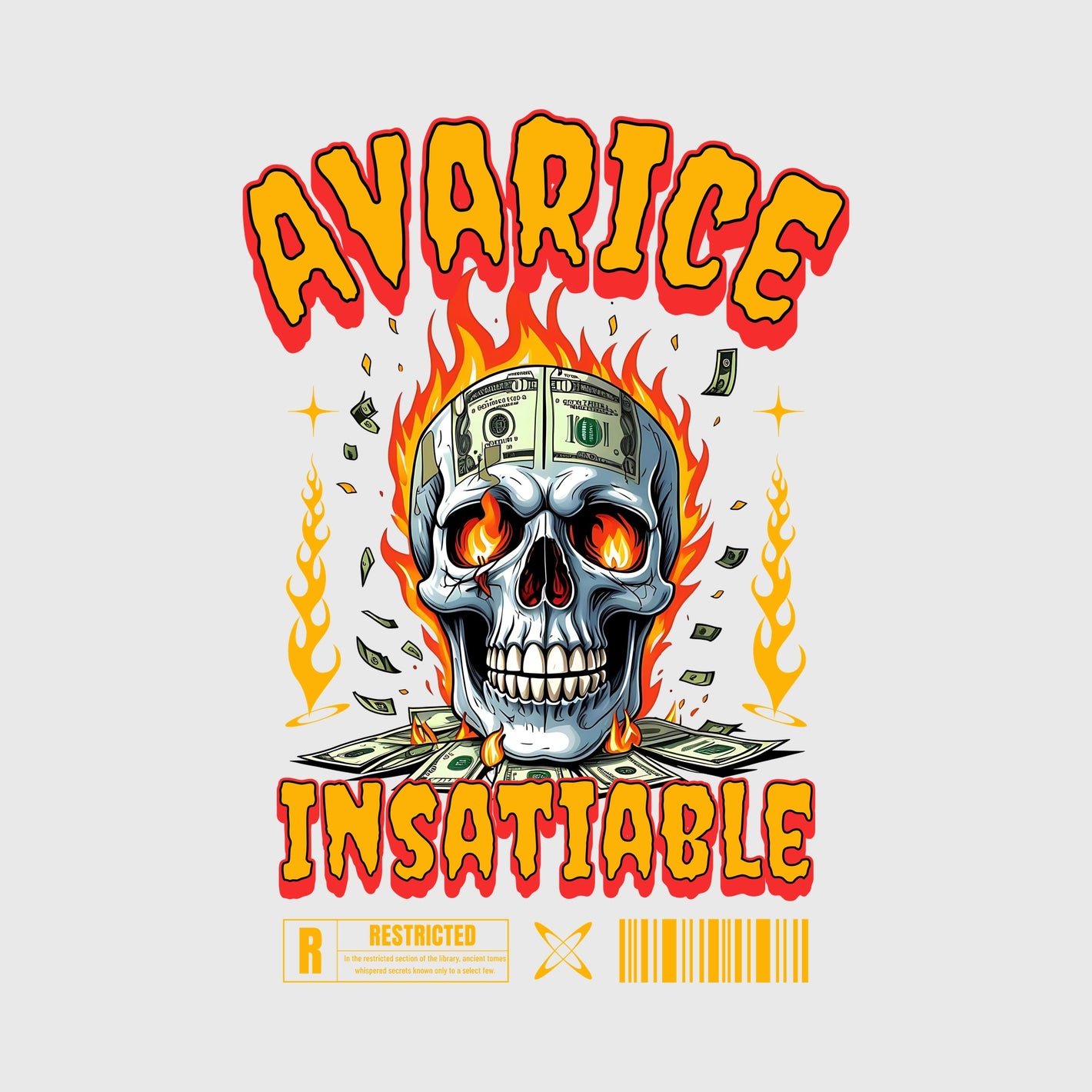 Flaming Greed Skull Transfer