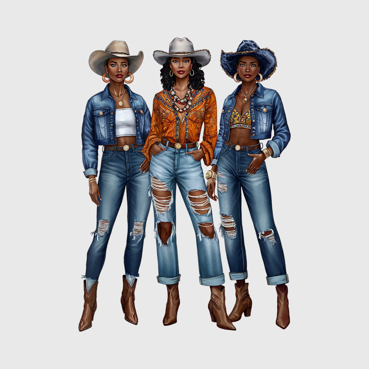 Denim Glam Cowgirl Transfer