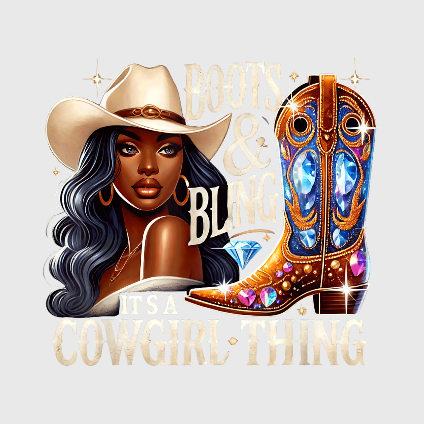 Sapphire Glam Cowgirl Transfer