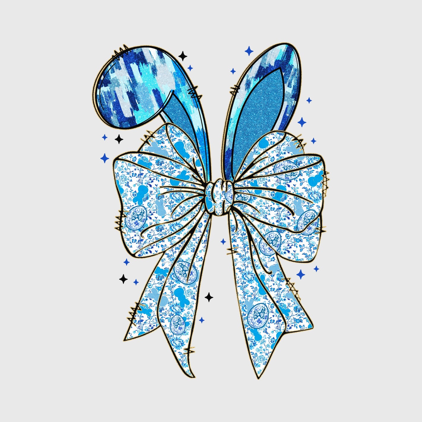 Blue Toile Coquette Ears Transfer