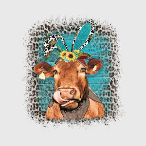 Rustic Cow Bunny Bloom Transfer