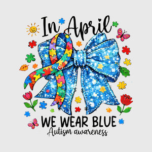 April Blue Bow Transfer
