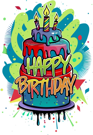 Neon Splash Happy Birthday Transfer