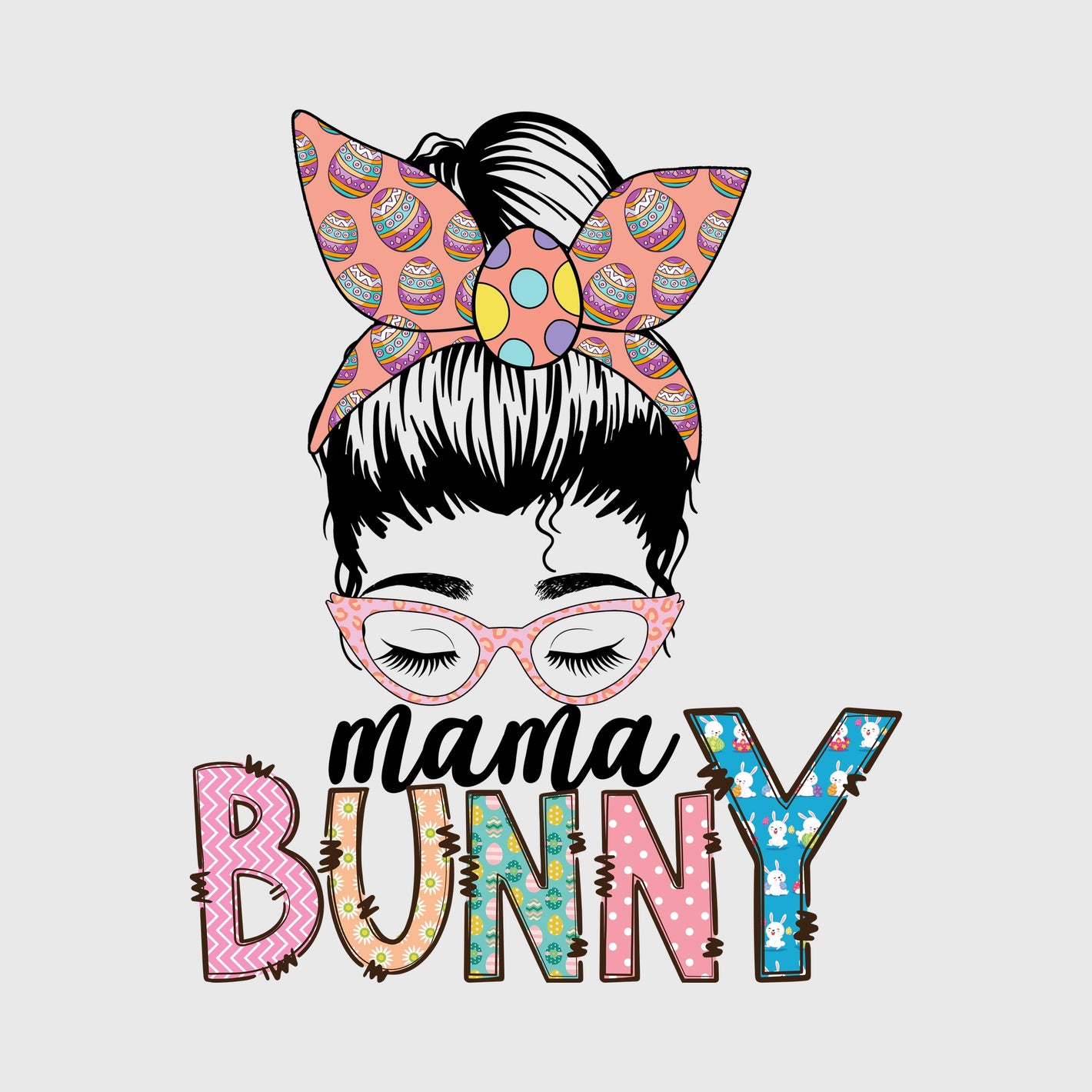 Patterned Mama Bunny Transfer