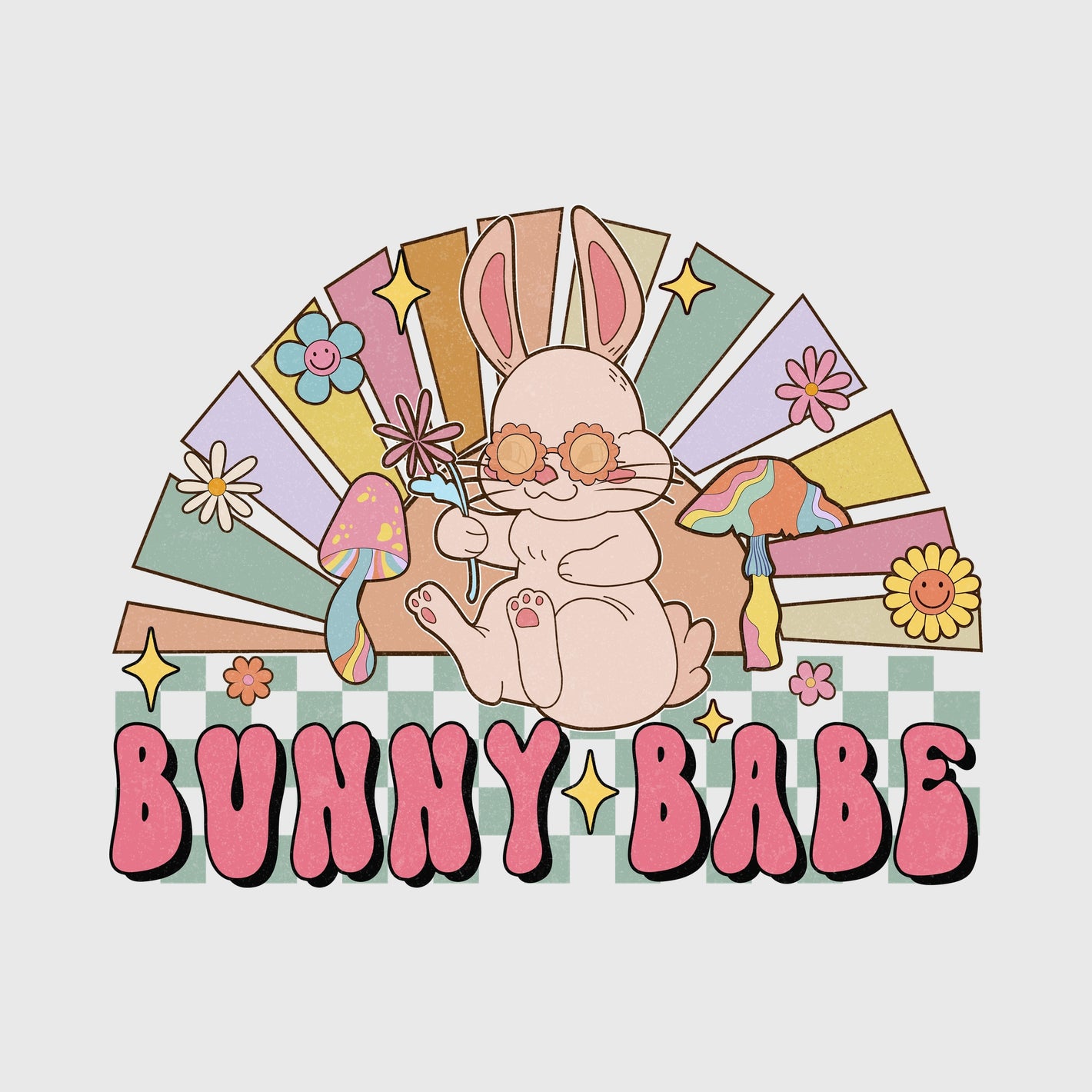 Retro Bloom Bunny Babe Transfer