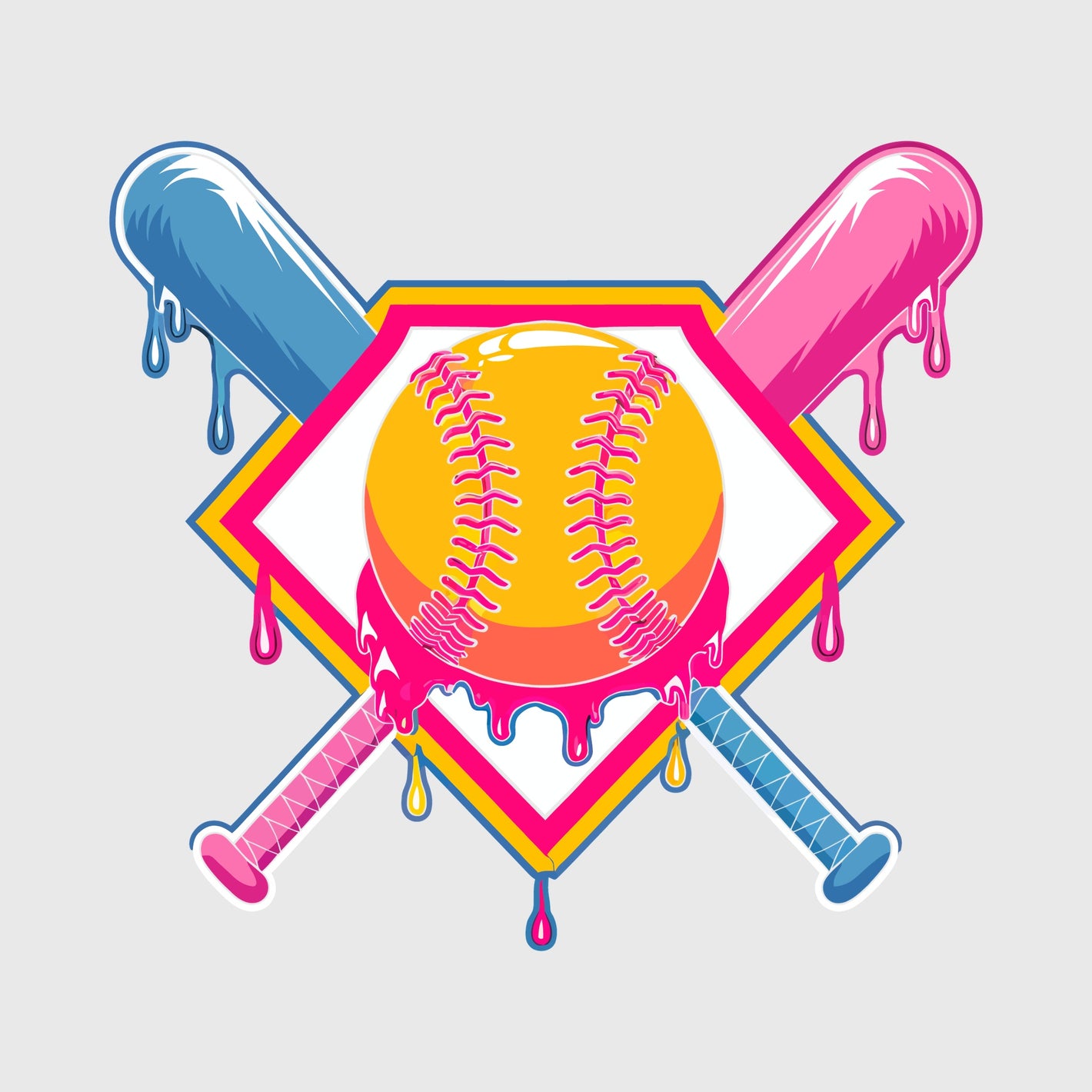 Neon Drip Softball Diamond Transfer