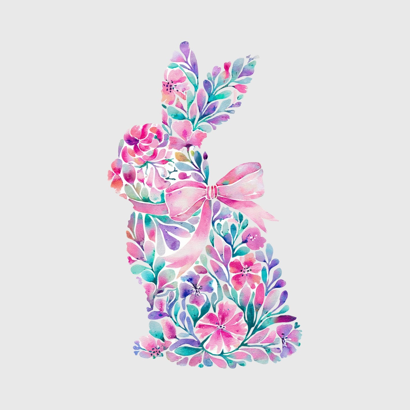 Watercolor Floral Bunny Silhouette Transfer